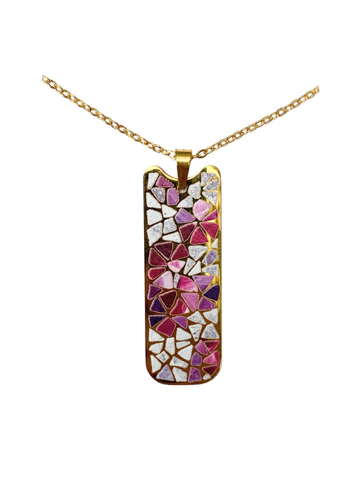 Mosaic Pink Flowers Necklace | Stainless Steel Chain Pendant | Light Years