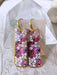 Mosaic Dangles with Pink Flowers | Gold Stainless Steel Earrings | Light Years