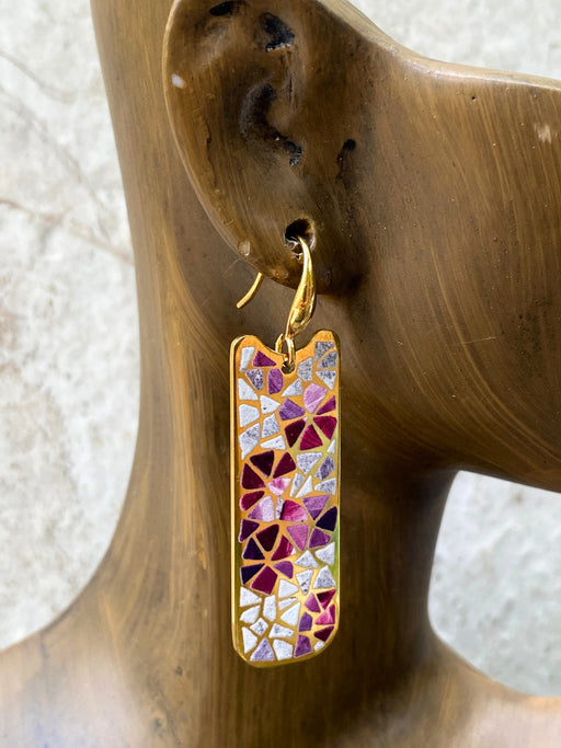 Mosaic Dangles with Pink Flowers | Gold Stainless Steel Earrings | Light Years