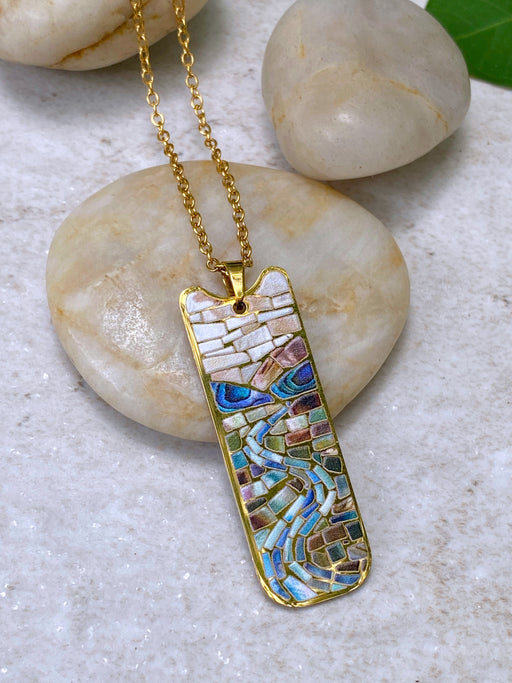Mosaic Running River Necklace | Gold plated Steel Pendant Chain | Light Years