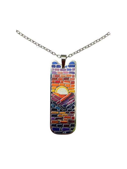 Mosaic Mountain Sunrise Necklace | Stainless Steel Chain Pendant | Light Years