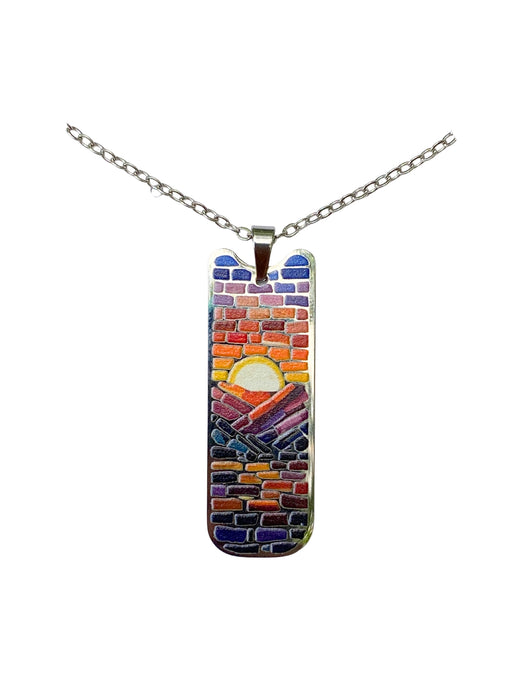 Mosaic Mountain Sunrise Necklace | Stainless Steel Chain Pendant | Light Years