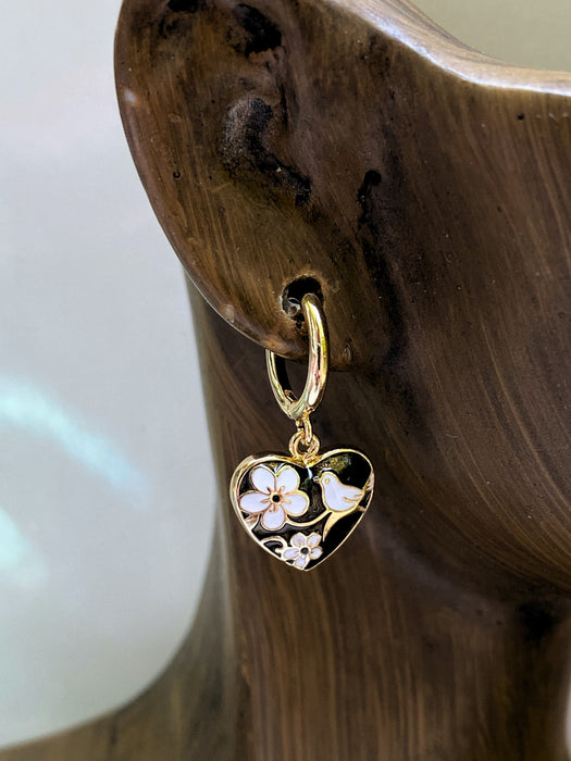 Enamel Bird & Heart Huggie Hoops | Gold Plated Earrings | Light Years