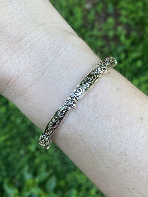 Flowers & Swirls Stretch Bangle Bracelet | Silver Fashion | Light Years