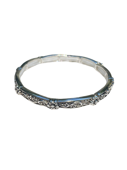 Flowers & Swirls Stretch Bangle Bracelet | Silver Fashion | Light Years