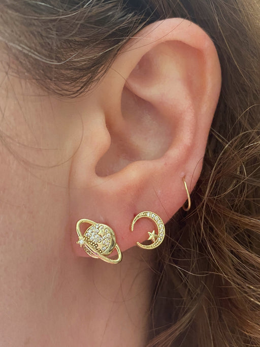 CZ Celestial Planet & Moon Posts | Sterling Silver Stud Earrings | Light Years