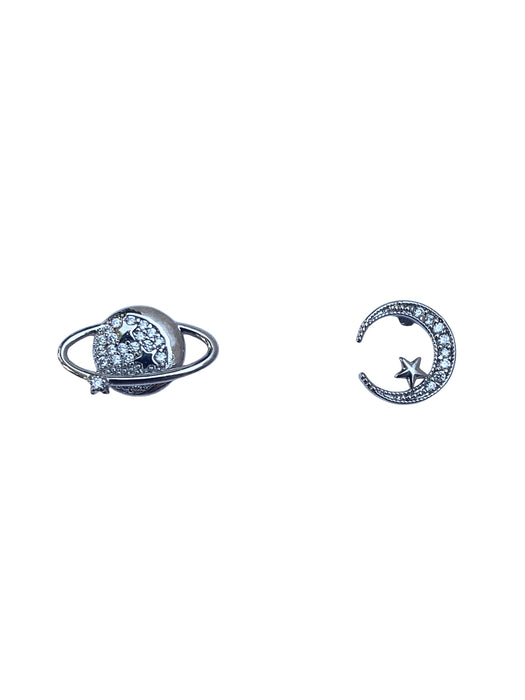 CZ Celestial Planet & Moon Posts | Sterling Silver Stud Earrings | Light Years