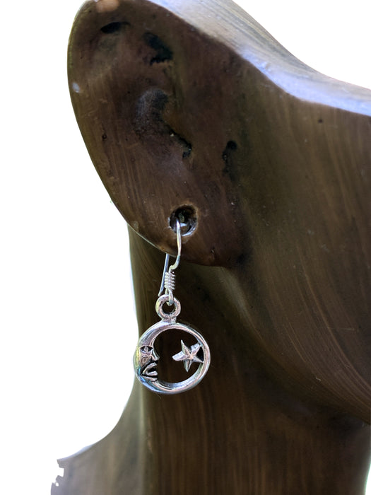 Encircled Moon & Star Dangles |  Sterling Silver Earrings | Light Years
