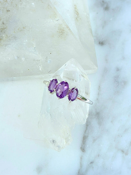 Triple Cut Amethyst Ring | Sterling Silver Size 5 6 7 8 9 10 | Light Years