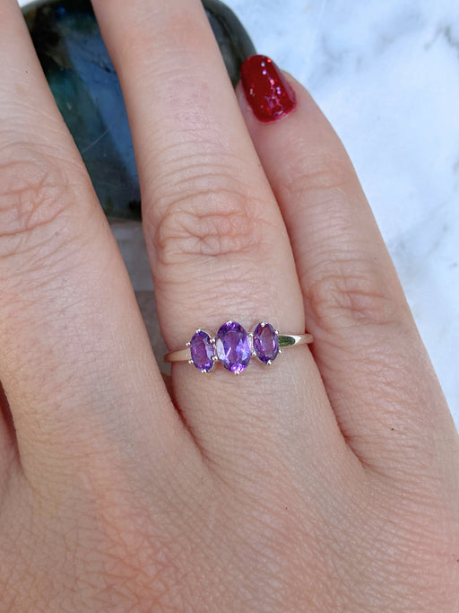 Triple Cut Amethyst Ring | Sterling Silver Size 5 6 7 8 9 10 | Light Years