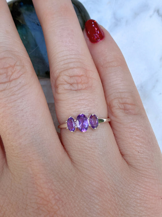 Triple Cut Amethyst Ring | Sterling Silver Size 5 6 7 8 9 10 | Light Years