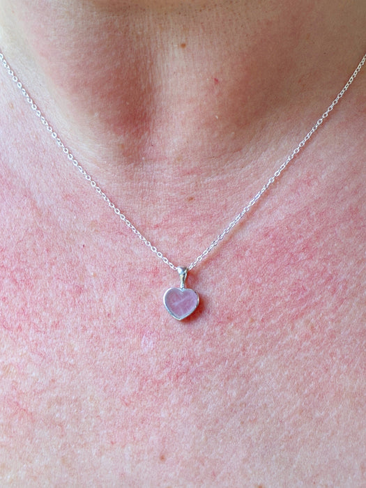 Rose Quartz Heart Necklace | Sterling Silver Chain Pendant | Light Years Jewelry