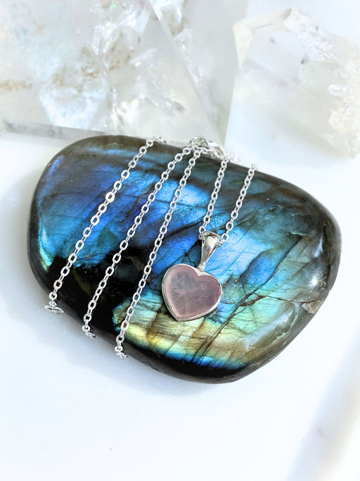 Rose Quartz Heart Necklace | Sterling Silver Chain Pendant | Light Years Jewelry