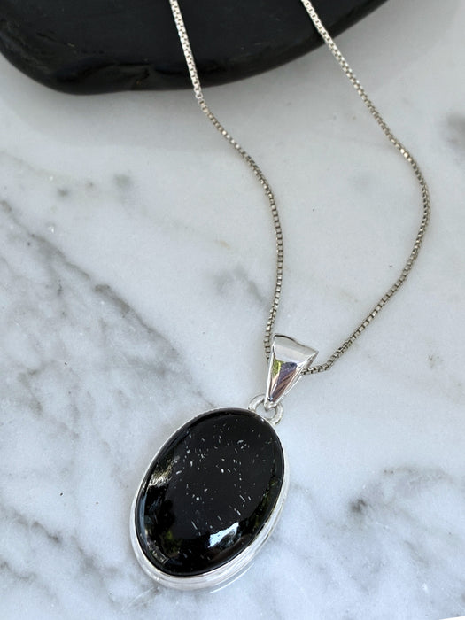 Black Tourmaline Pendant | Sterling Silver Gemstone Necklace | Light Years