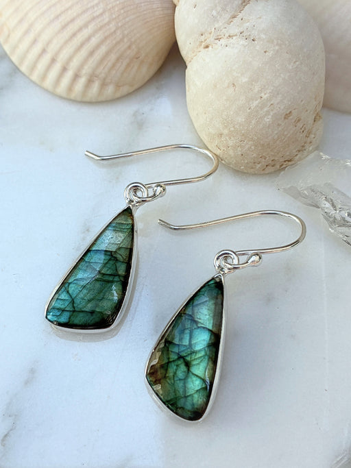 Fire Labradorite Dangles | Sterling Silver Gemstone Earrings | Light Years
