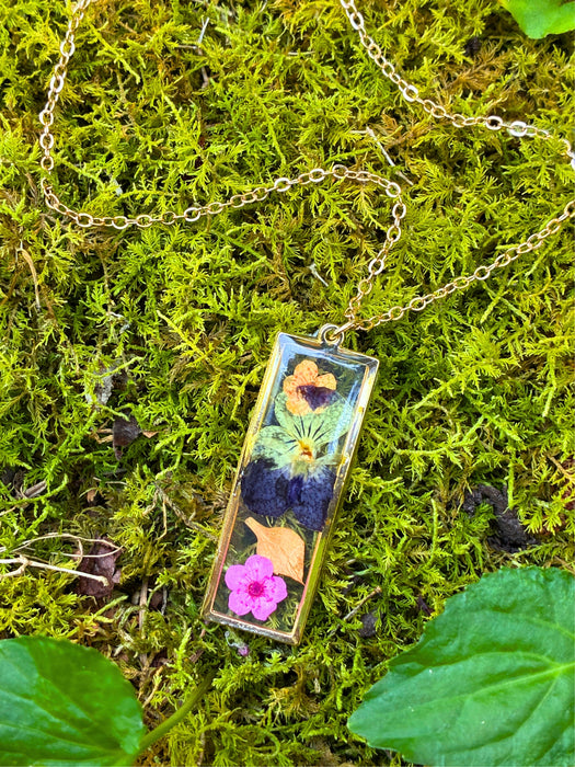 Tropical Dried Flowers Necklace | Gold Chain Pendant | Light Years Jewelry