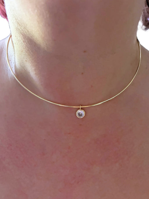 Bezel Set CZ Charm Collar Necklace | Gold Silver Plated Pendant | Light Years