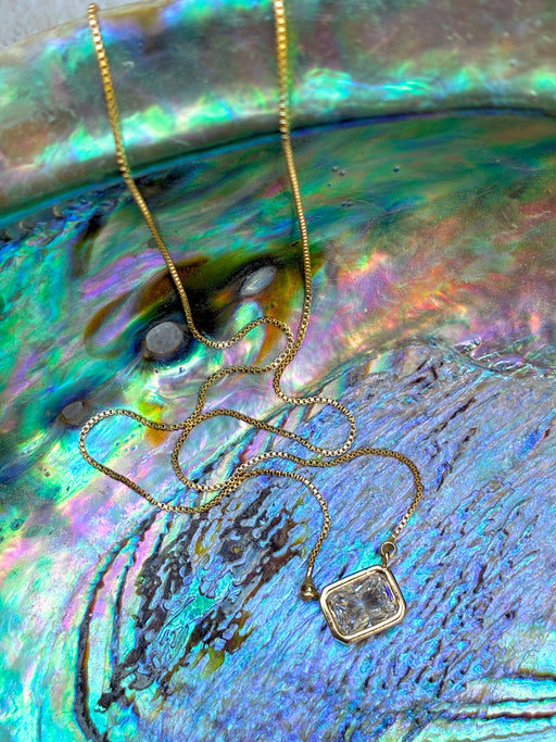 Bezel Set CZ Crystal Necklace | Gold Plated Chain Pendant | Light Years