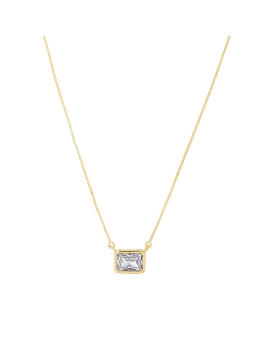 Bezel Set CZ Crystal Necklace | Gold Plated Chain Pendant | Light Years