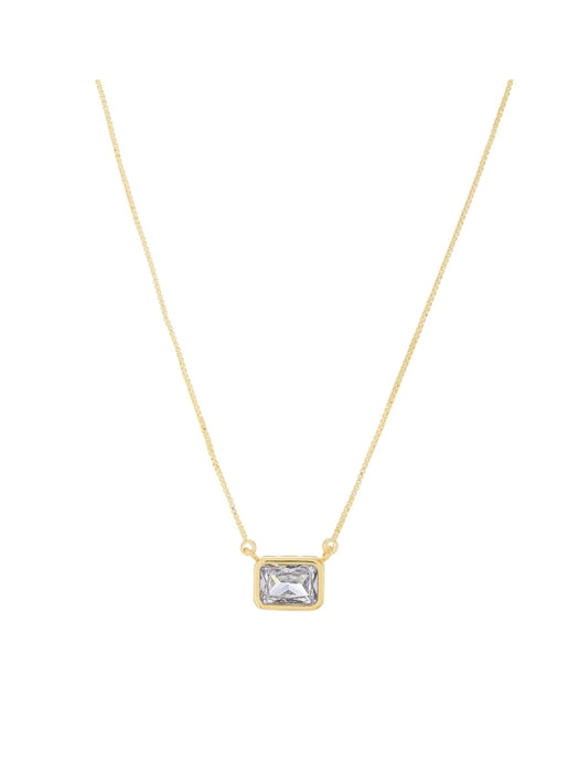 Bezel Set CZ Crystal Necklace | Gold Plated Chain Pendant | Light Years
