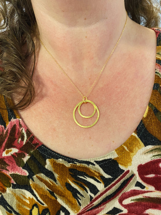 Brushed Double Circle Necklace | Gold Filled Chain | Light Years Jewelry