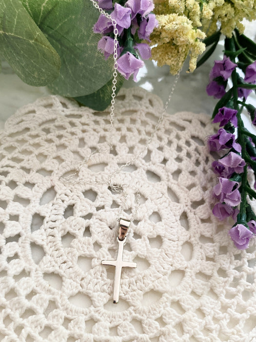 Simple Cross Necklace | Sterling Silver Pendant Chain | Light Years