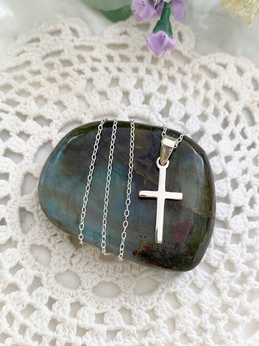Simple Cross Necklace | Sterling Silver Pendant Chain | Light Years