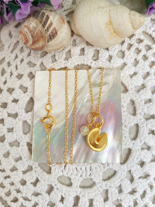 Gold Fortune Cookie Pendant Necklace | 14kt Gold Filled Chain | Light Years