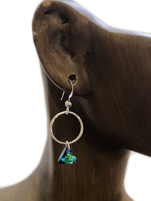 Hammered Circle Crystal Dangles | Sterling Silver Earrings | Light Years