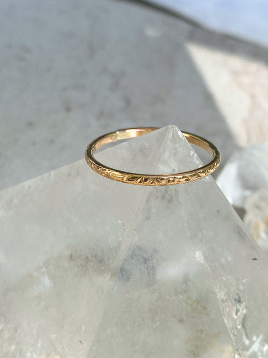 Embossed Swirl Gold Band | 14kt Gold Filled Ring | Light Years Jewelry