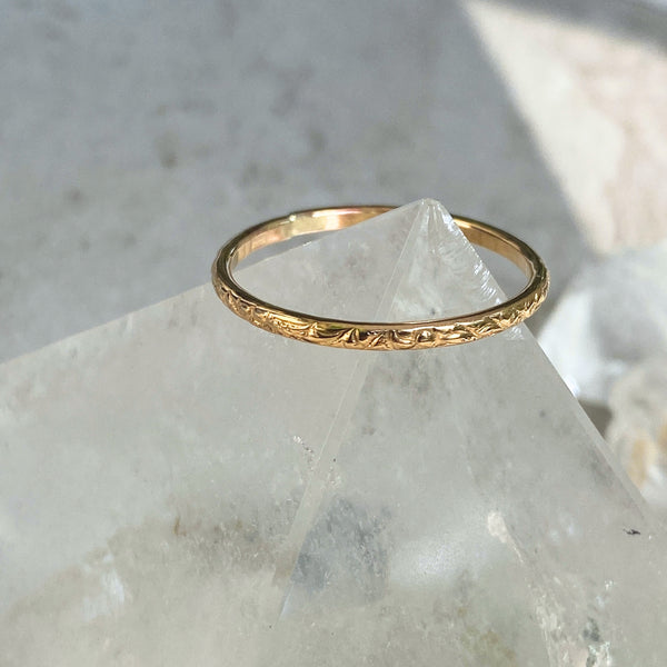 Embossed Swirl Gold Band | 14kt Gold Filled Ring | Light Years Jewelry