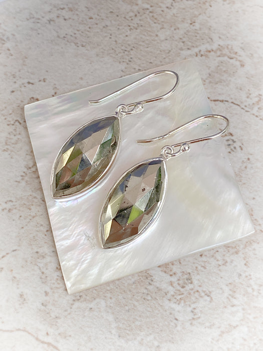 Faceted Pyrite Marquis Dangles | Sterling Silver Stone Earrings | Light Years