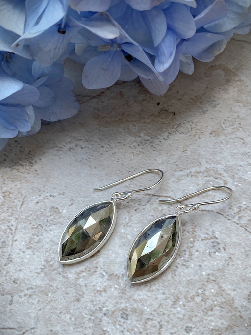Faceted Pyrite Marquis Dangles | Sterling Silver Stone Earrings | Light Years