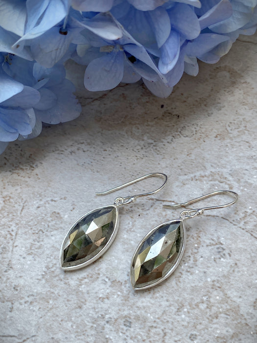 Faceted Pyrite Marquis Dangles | Sterling Silver Stone Earrings | Light Years
