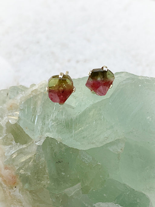 Watermelon Tourmaline Slice Posts | Sterling Silver Stud Earrings | Light Years