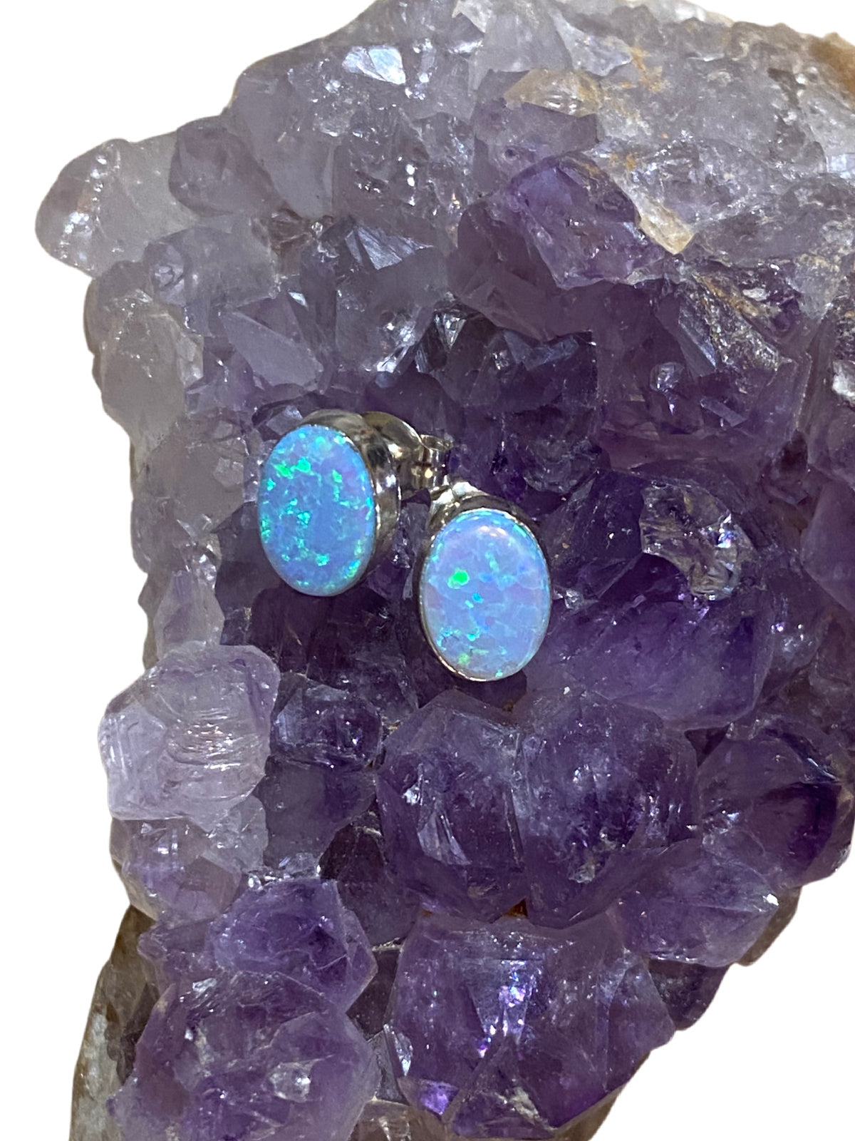 Blue Opal Oval Posts | Sterling Silver Studs Earrings | Light Years