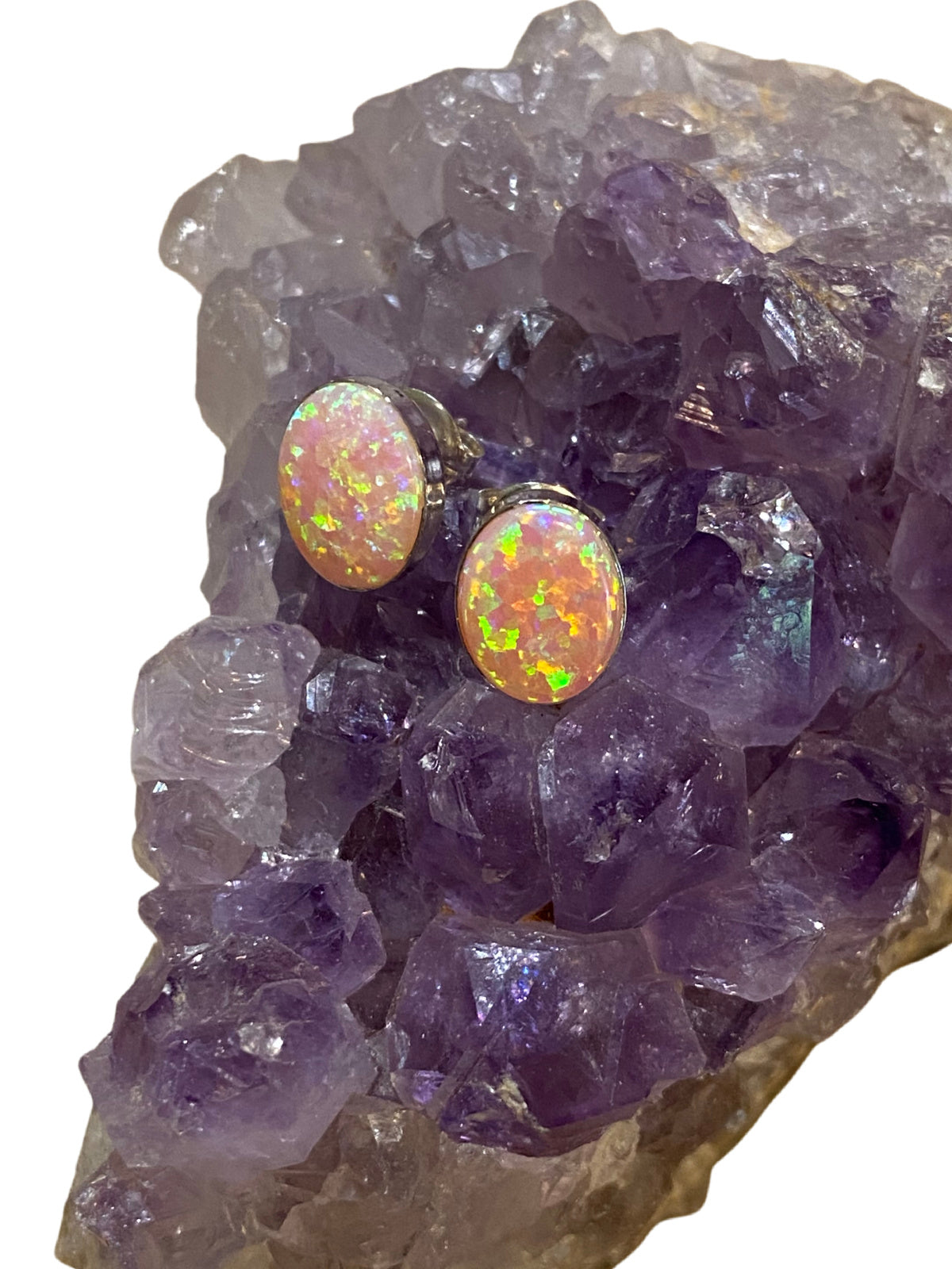 Pink Opal Oval Posts | Sterling Silver Studs Earrings | Light Years Jewelry