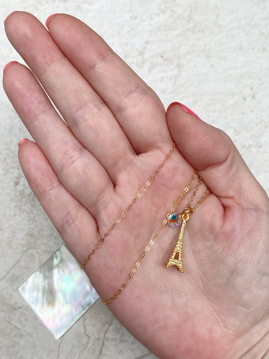 Eiffel Tower Crystal Charm Necklace | Gold Filled Chain | Light Years