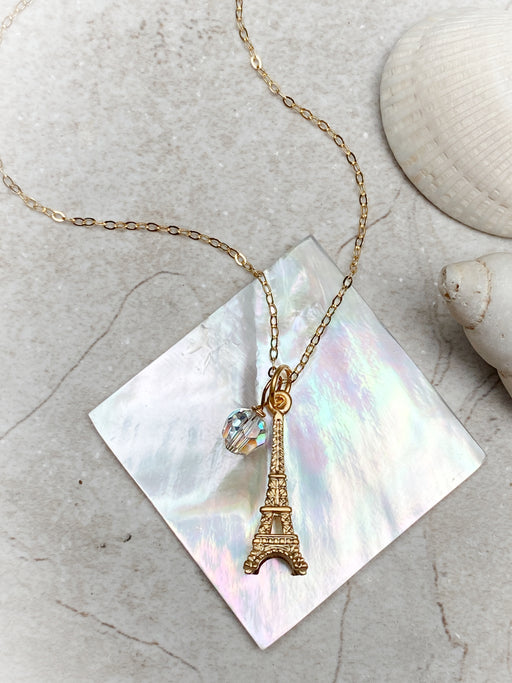 Eiffel Tower Crystal Charm Necklace | Gold Filled Chain | Light Years