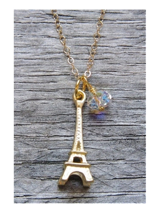 Eiffel Tower Crystal Charm Necklace | Gold Filled Chain | Light Years