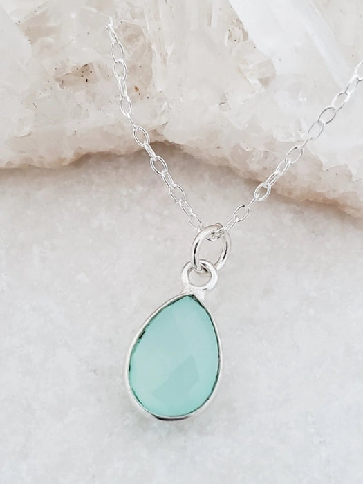Chalcedony Teardrop Necklace | Sterling Silver Chain Pendant | Light Years