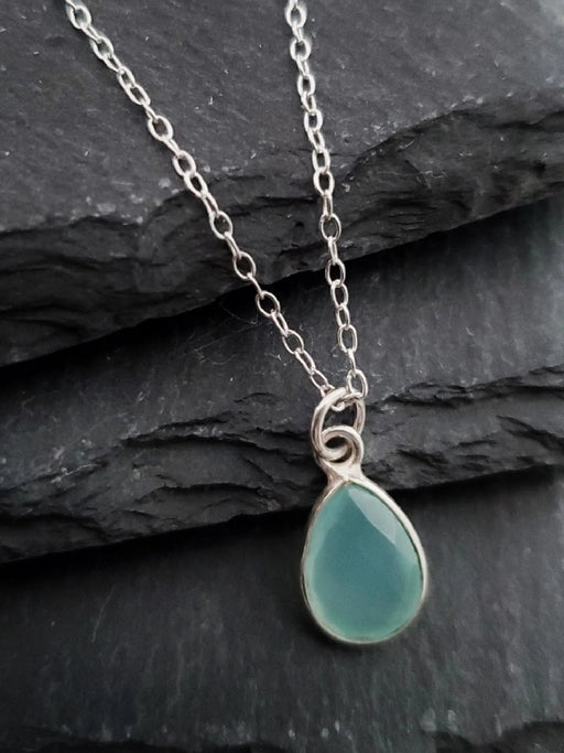 Chalcedony Teardrop Necklace | Sterling Silver Gold Filled Chain Pendant | Light Years