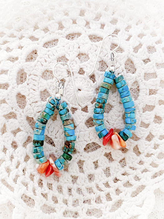 Beaded Turquoise & Coral Chip Dangles | Sterling Silver Earrings | Light Years