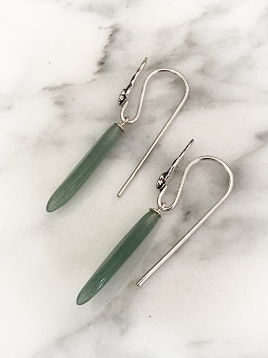 Green Aventurine Leaf Earrings | Sterling Silver Dangles | Light Years Jewelry