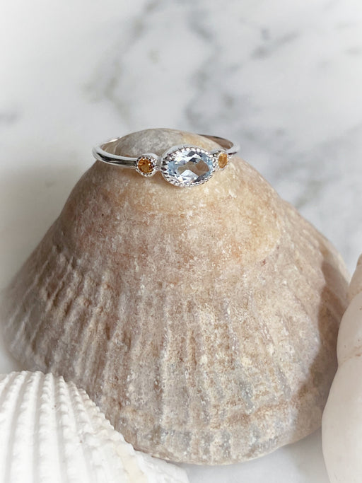 Blue Topaz & Citrine Ring | Sterling Silver 5 6 7 8 9 | Light Years Jewelry