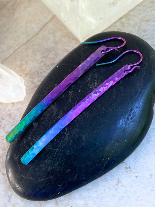 Long Hammered Bars Earrings | Sterling Silver Gold Filled Niobium | Light Years