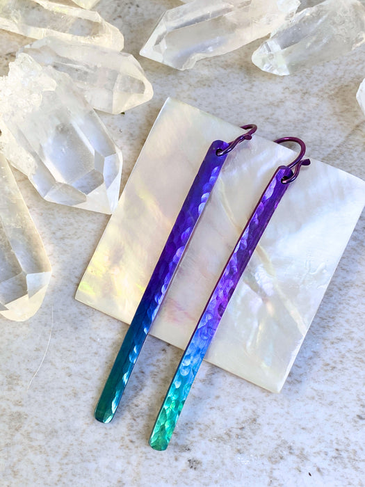 Long Hammered Bars Earrings | Sterling Silver Gold Filled Niobium | Light Years