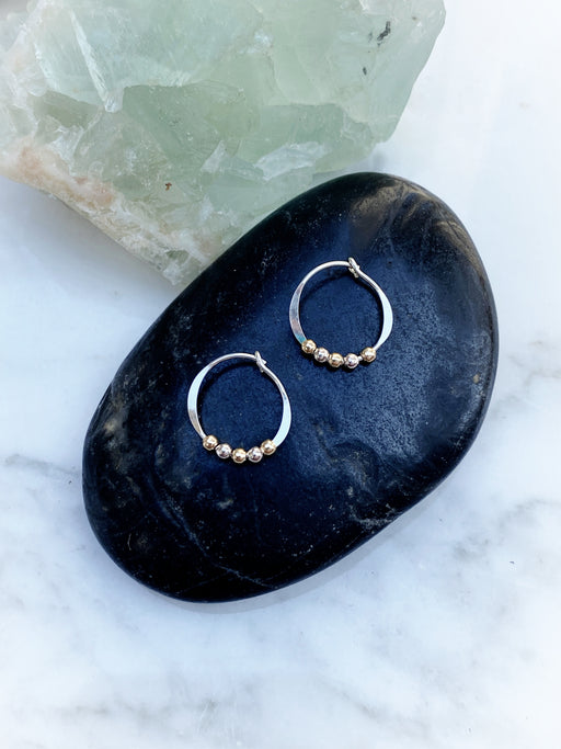 Mixed Metal Beaded Hoops | Sterling Silver Earrings | Light Years