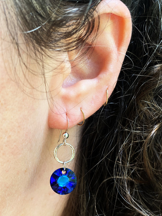 Crystal Disc Dangles Earrings | Sterling Silver USA Made | Light Years