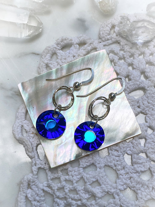 Crystal Disc Dangles Earrings | Sterling Silver USA Made | Light Years